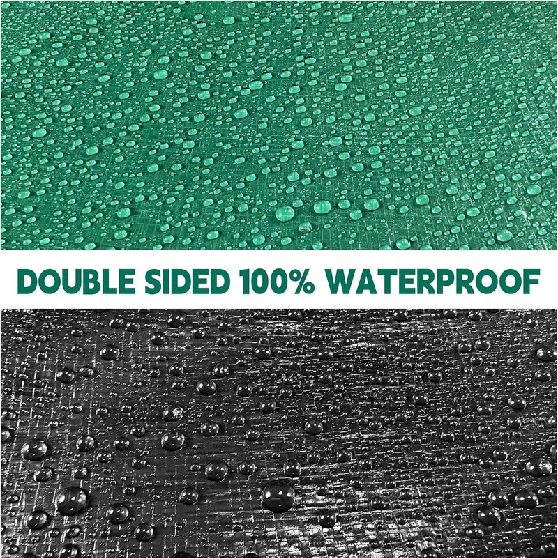 MVPNET Tarp 15x25 ft Heavy Duty 100% Waterproof 10mil,UV Resistant,Durable Grommets and Reinforced Edges Green/Black Tarp for Camping, Swimming Pools,Car Coverage -by - Image 3